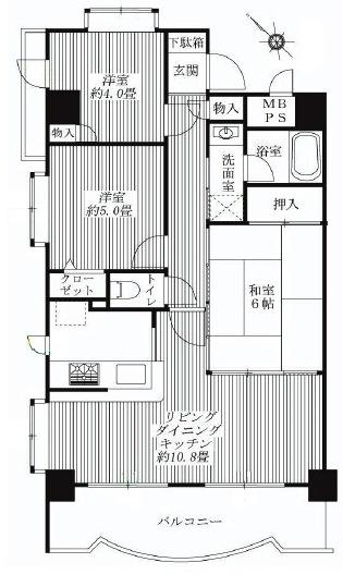 Floor plan. 3LDK, Price 29,800,000 yen, Occupied area 63.41 sq m , Balcony area 9.19 sq m