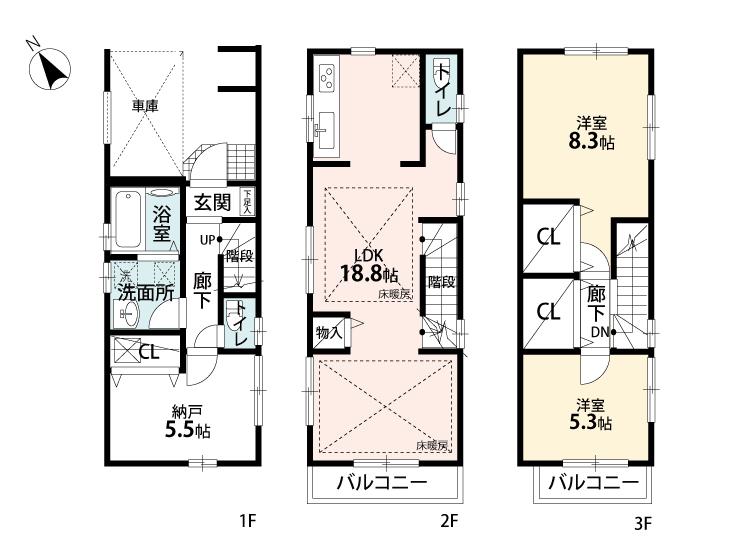 Floor plan. (1 Building), Price 54,800,000 yen, 2LDK+S, Land area 68.1 sq m , Building area 97.06 sq m