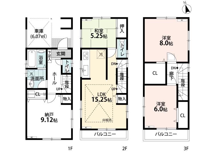 Floor plan. (5 Building), Price 55,800,000 yen, 3LDK+S, Land area 75.25 sq m , Building area 110.16 sq m