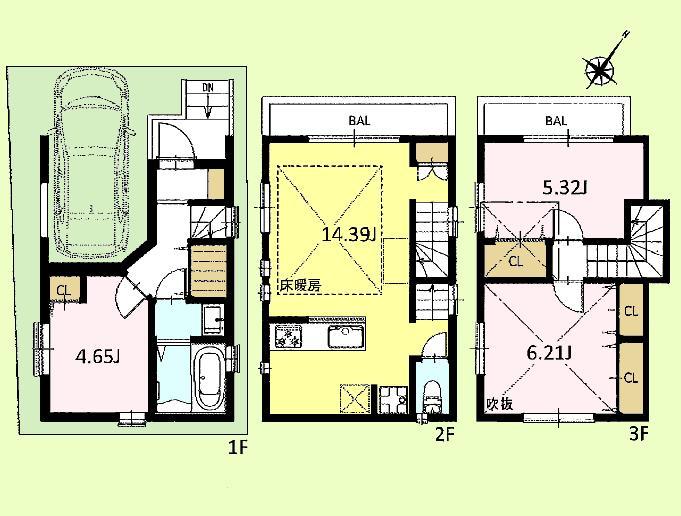 Floor plan. (D Building), Price 39,800,000 yen, 3LDK, Land area 46.72 sq m , Building area 83.32 sq m