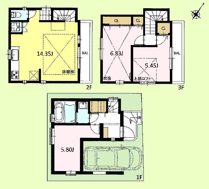 Floor plan. (A Building), Price 38,800,000 yen, 3LDK, Land area 47.11 sq m , Building area 85.74 sq m