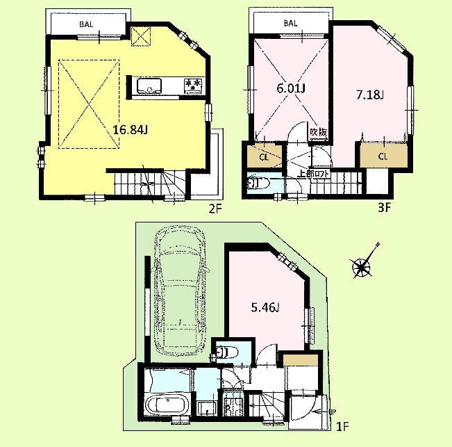 Floor plan. (B Building), Price 43,800,000 yen, 3LDK, Land area 45.71 sq m , Building area 93.56 sq m