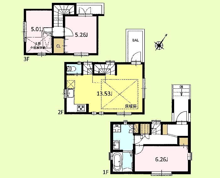 Floor plan. (C Building), Price 36,800,000 yen, 3LDK, Land area 57.32 sq m , Building area 73.6 sq m