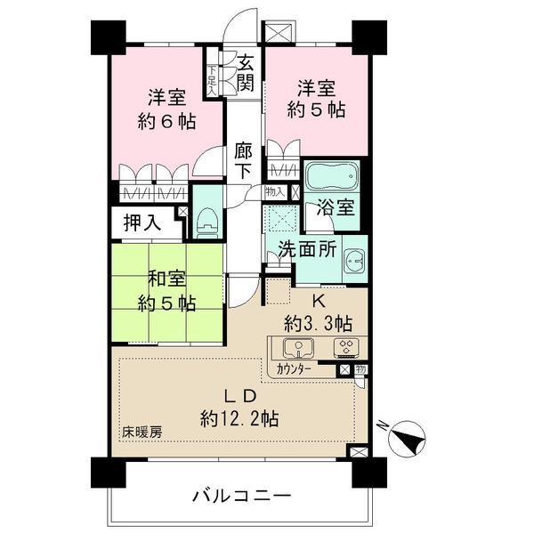 Floor plan. 3LDK, Price 36.5 million yen, Occupied area 71.35 sq m , Balcony area 11.39 sq m wide span, It is a floor plan of a feeling of opening per reverse beam construction. Also widely wash room, It has excellent conductors of housework.