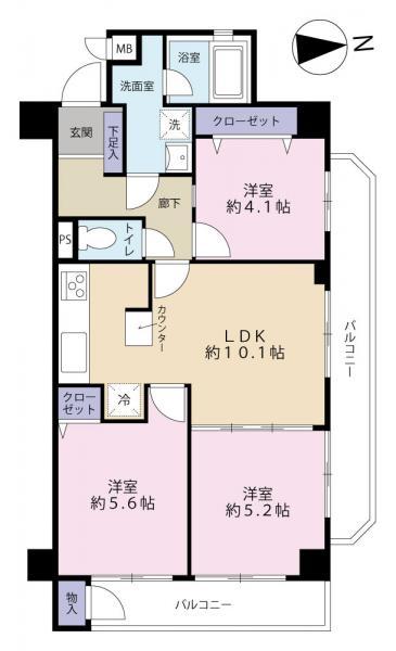 Floor plan. 3LDK, Price 25,900,000 yen, Occupied area 57.15 sq m , Balcony area 11.25 sq m