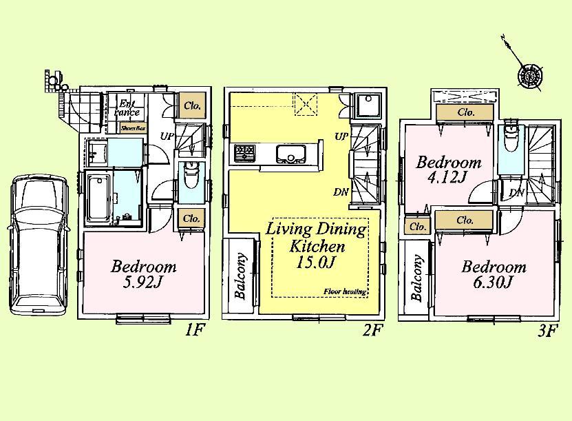 Floor plan. (A Building), Price 35,800,000 yen, 3LDK, Land area 48.39 sq m , Building area 74.52 sq m