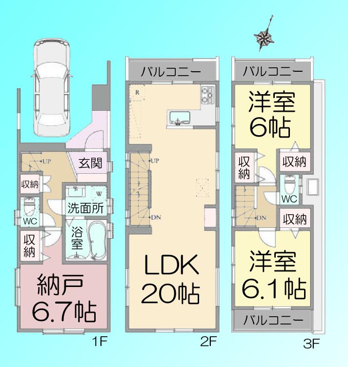 Floor plan. 47,800,000 yen, 2LDK + S (storeroom), Land area 61.3 sq m , Building area 101.22 sq m