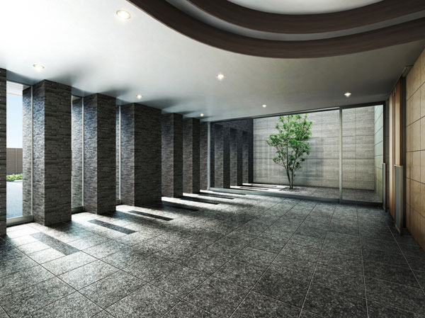 Shared facilities.  [Entrance hall] Entrance hall, Crystal of aesthetics that has been put in the mansion. Paved with a profound sense of granite, Place the colonnade in a grid pattern. Soft light is it expressed the drenched space. Its earlier nestled a patio planted Fraxinus griffithii that becomes a symbol tree, We have to create the magnificent green scenery. (Rendering)