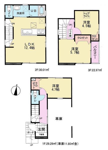 Floor plan. 34,800,000 yen, 3LDK, Land area 51.73 sq m , Building area 82.27 sq m