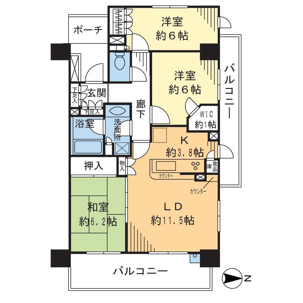 Floor plan. 3LDK, Price 42,200,000 yen, Occupied area 77.18 sq m , Balcony area 18.2 sq m
