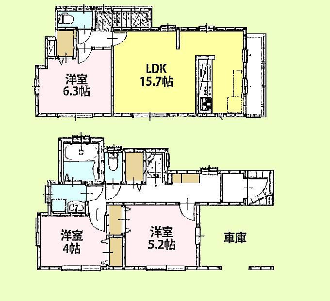 Floor plan. (1 Building), Price 37,800,000 yen, 3LDK, Land area 75.9 sq m , Building area 87.46 sq m