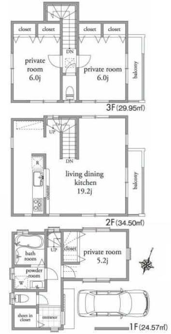 Floor plan. (C Building), Price 48,800,000 yen, 3LDK, Land area 57.81 sq m , Building area 98.95 sq m