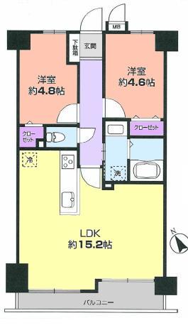 Floor plan. 2LDK, Price 26,900,000 yen, Occupied area 53.79 sq m , Balcony area 5 sq m