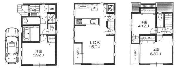 Floor plan. (A Building), Price 35,800,000 yen, 3LDK, Land area 48.39 sq m , Building area 74.52 sq m