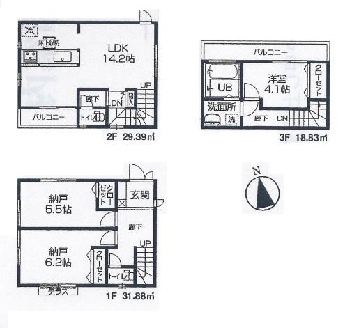 Floor plan. 34,800,000 yen, 1LDK+2S, Land area 73.03 sq m , Building area 80.1 sq m