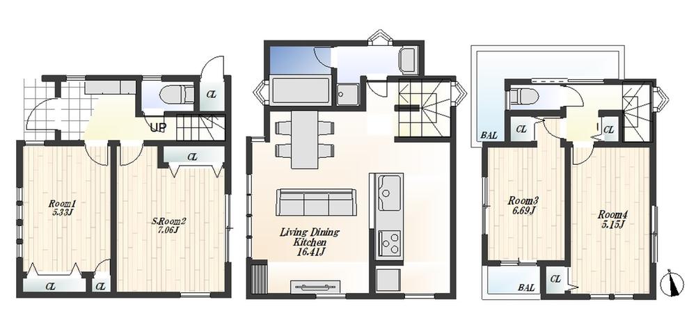 Floor plan. (B Building), Price 50,800,000 yen, 3LDK+S, Land area 60.54 sq m , Building area 92.15 sq m