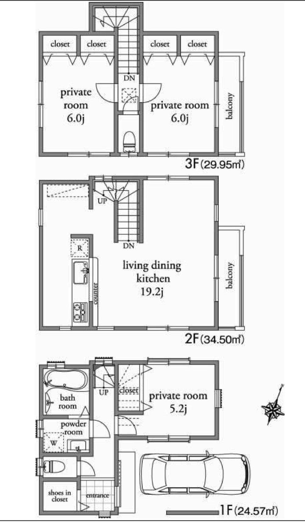 Floor plan. Price 48,800,000 yen, 2LDK+S, Land area 57.81 sq m , Building area 98.95 sq m