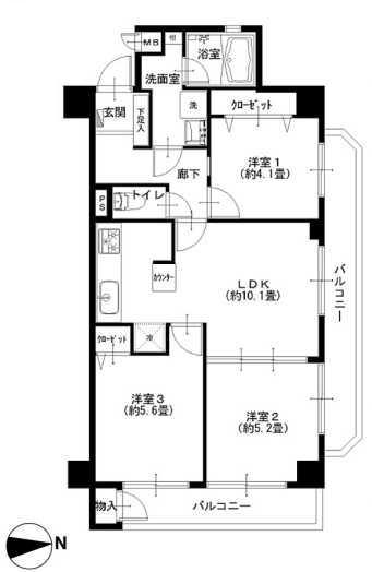 Floor plan. 3LDK, Price 25,900,000 yen, Occupied area 57.15 sq m , Balcony area 11.25 sq m