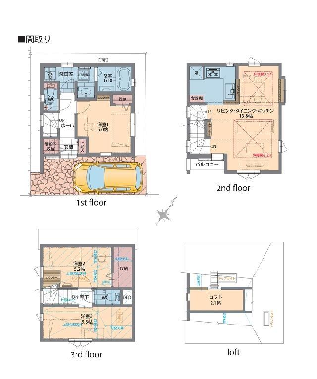 Floor plan. 41.4 million yen, 3LDK, Land area 46.05 sq m , Building area 80.92 sq m