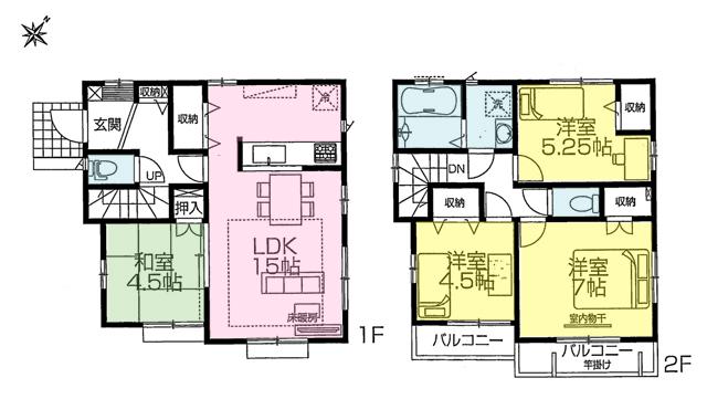 Floor plan. (1 Building), Price 53,100,000 yen, 4LDK, Land area 110.05 sq m , Building area 87.76 sq m