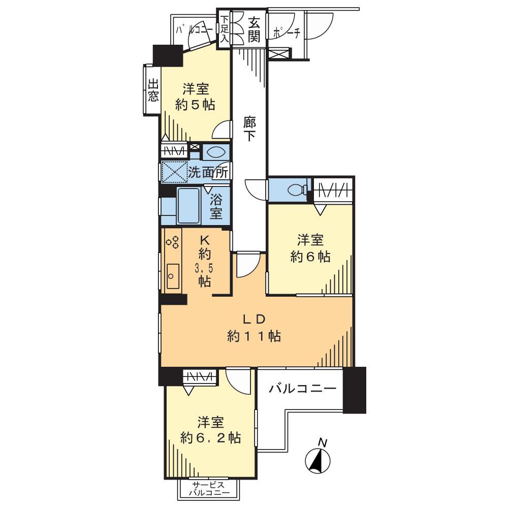 Floor plan. 3LDK, Price 34,800,000 yen, Occupied area 71.31 sq m 3LDK ・ 71.31 sq m , Facing south, South ・ West ・ It is north of the three-way angle room. There is also a private porch.