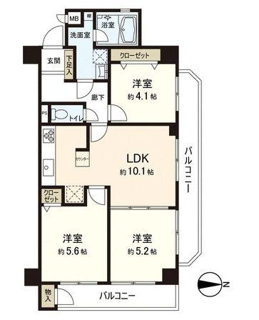 Floor plan. 3LDK, Price 25,900,000 yen, Occupied area 57.15 sq m , Balcony area 11.25 sq m