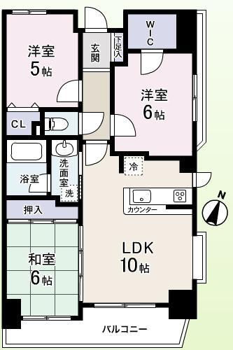 Floor plan. 3LDK, Price 33,900,000 yen, Occupied area 65.57 sq m , Balcony area 10.17 sq m
