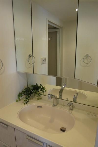 Wash basin, toilet. Spacious vanity