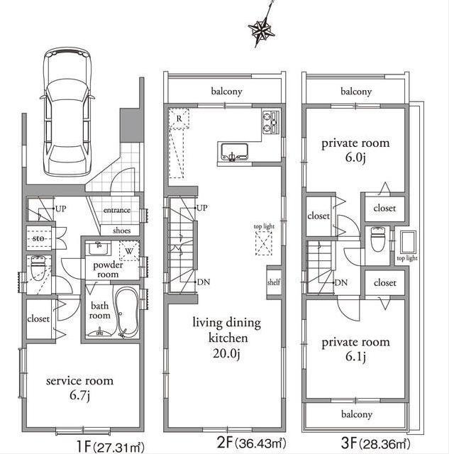 Floor plan. (A Building), Price 47,800,000 yen, 3LDK, Land area 61.29 sq m , Building area 101.22 sq m