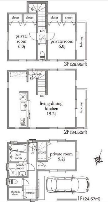 Floor plan. (C Building), Price 48,800,000 yen, 3LDK, Land area 57.81 sq m , Building area 98.95 sq m