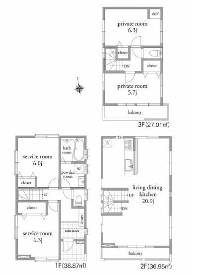 Floor plan. (C Building), Price 37,800,000 yen, 4LDK, Land area 80.44 sq m , Building area 102.83 sq m