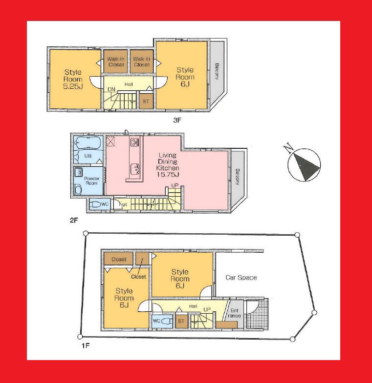Floor plan. (B-1 Building), Price 44,800,000 yen, 4LDK, Land area 74.29 sq m , Building area 104.49 sq m