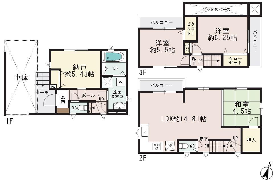 Floor plan. (E), Price 38,800,000 yen, 3LDK+S, Land area 64.61 sq m , Building area 99.77 sq m