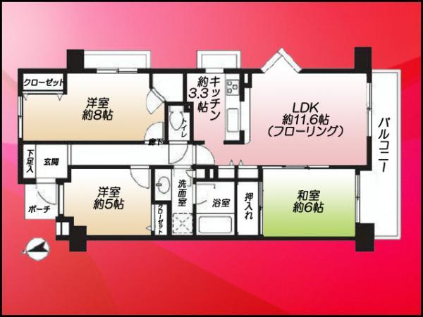 Floor plan. 3LDK, Price 29,800,000 yen, Occupied area 77.12 sq m , Balcony area 10.73 sq m
