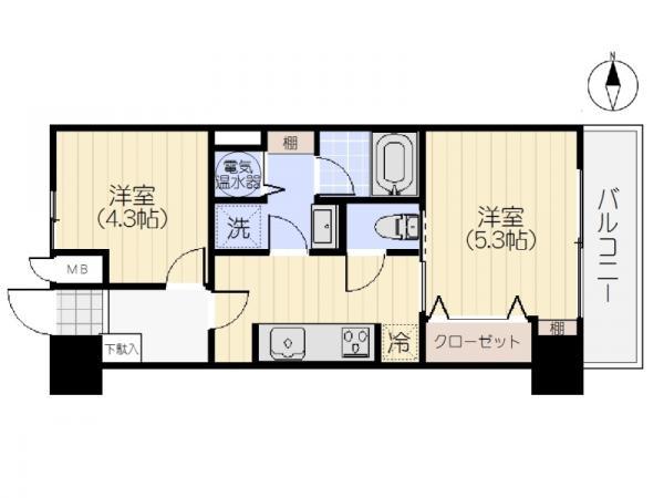 Floor plan. 2K, Price 16,900,000 yen, Footprint 36 sq m , Between the balcony area 4.08 sq m floor plan