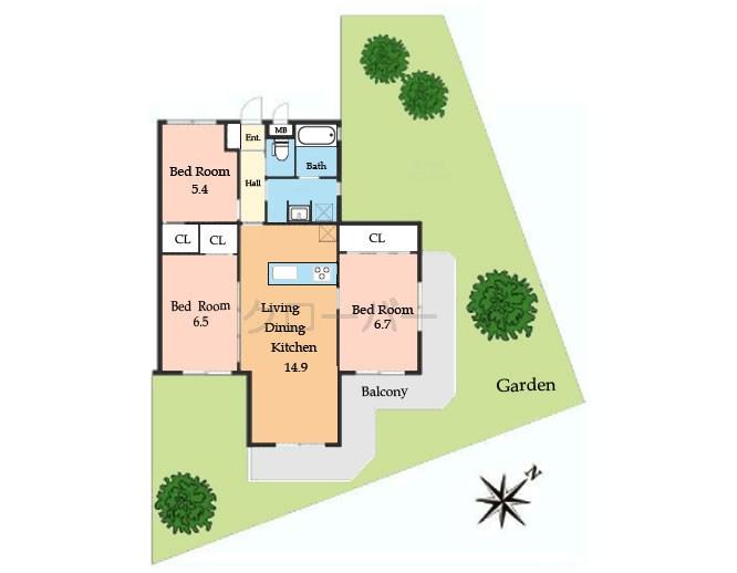 Floor plan. 2LDK, Price 27,800,000 yen, Footprint 71.1 sq m , Balcony area 15.74 sq m