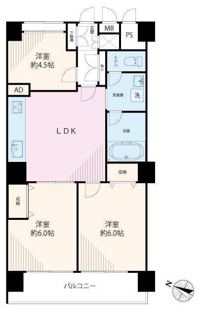 Floor plan. 3LDK, Price 19,800,000 yen, Occupied area 55.45 sq m , Balcony area 7.7 sq m