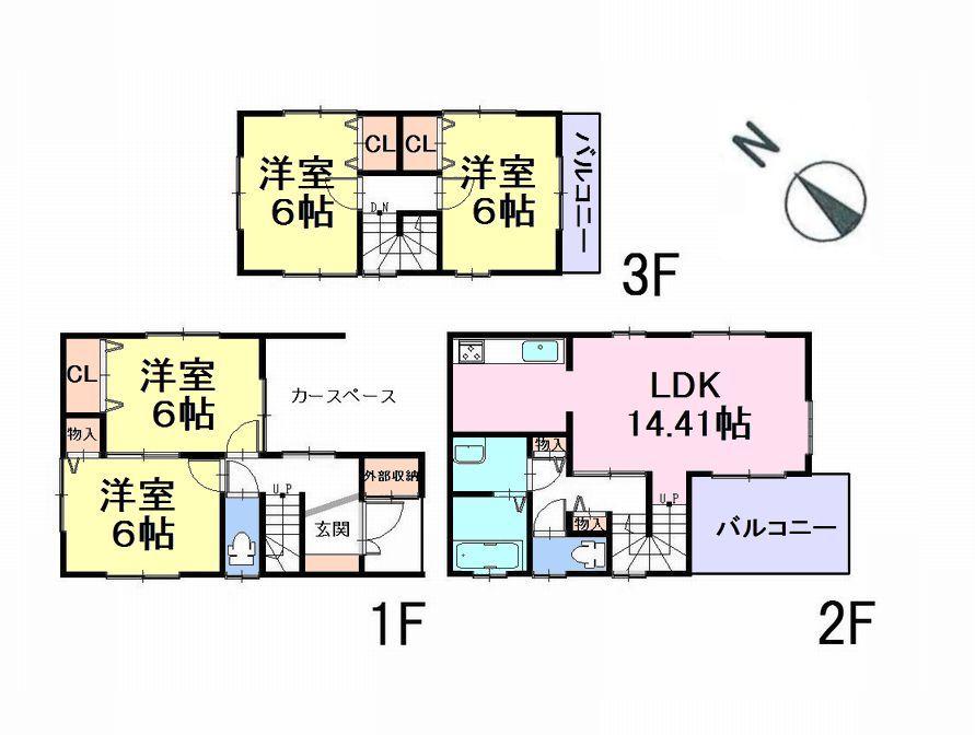Floor plan. (B-2 Building), Price 43,800,000 yen, 4LDK, Land area 74.24 sq m , Building area 104.89 sq m
