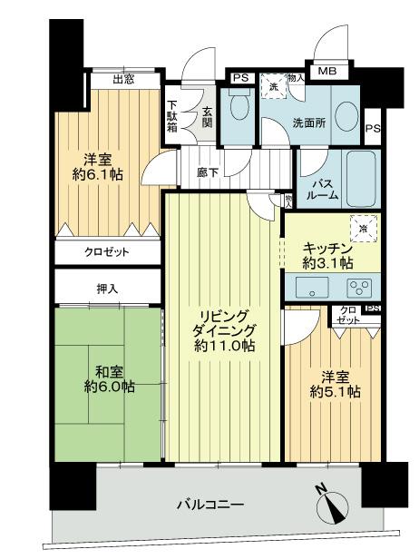 Floor plan. 3LDK, Price 25,900,000 yen, Occupied area 70.62 sq m , Balcony area 15.2 sq m