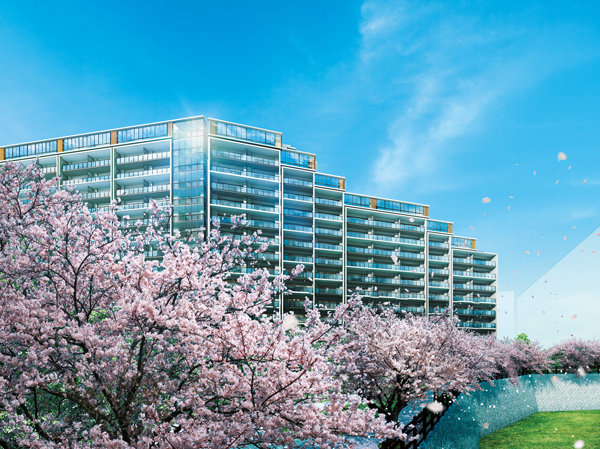 Buildings and facilities. Snuggle up to Shakujii, A landmark, The ground 15 stories ・ All 385 House.  ※ Exterior - Rendering ※ Which was raised to draw based on the drawings of the planning stage, In fact a slightly different. Align the part off-site (cherry Shakujii, etc.) have been Chakuirodori.