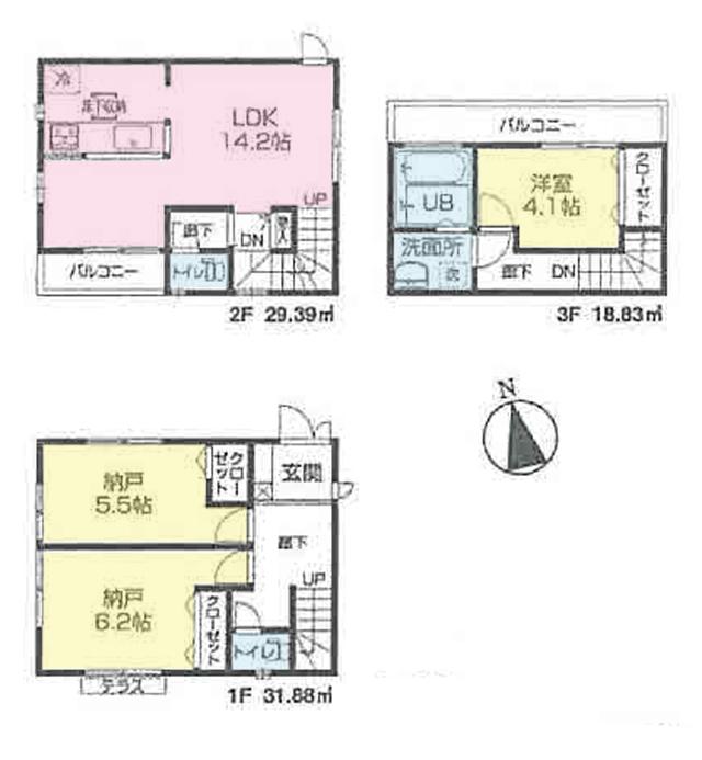 Floor plan. (6 Building), Price 34,800,000 yen, 2LDK+S, Land area 73.03 sq m , Building area 80.1 sq m