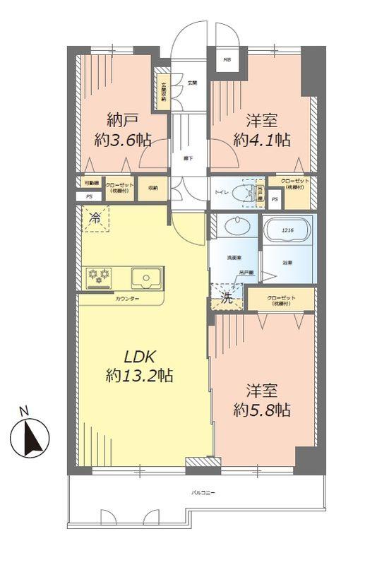 Floor plan. 2LDK+S, Price 24,200,000 yen, Footprint 60.9 sq m , Balcony area 7.12 sq m of Mato
