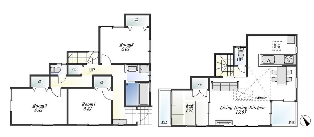 Floor plan. (Building 2), Price 43,800,000 yen, 4LDK, Land area 122.58 sq m , Building area 96.79 sq m