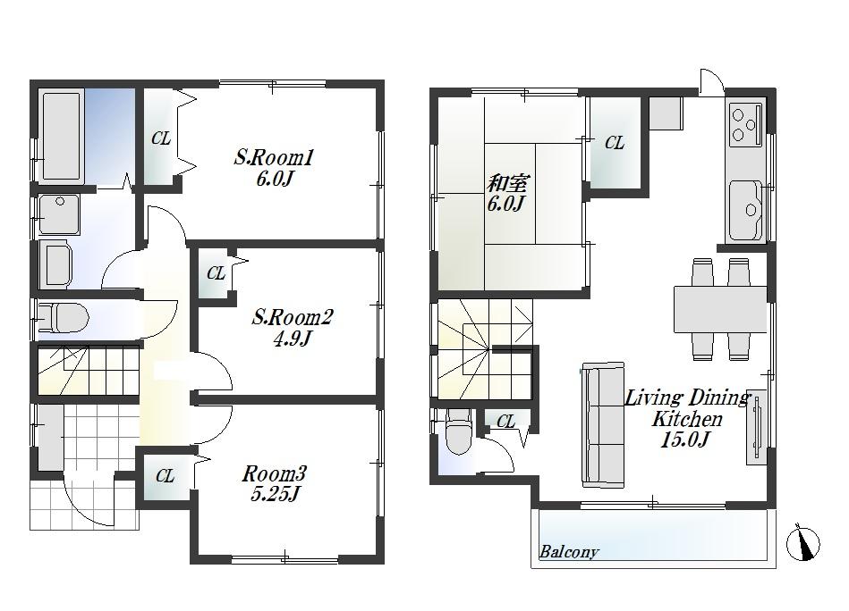 Floor plan. (1 Building), Price 37 million yen, 2LDK+2S, Land area 92.95 sq m , Building area 85.45 sq m