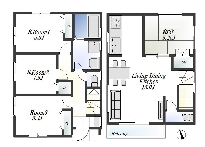 Floor plan. 2-story 4LDK popular area!
