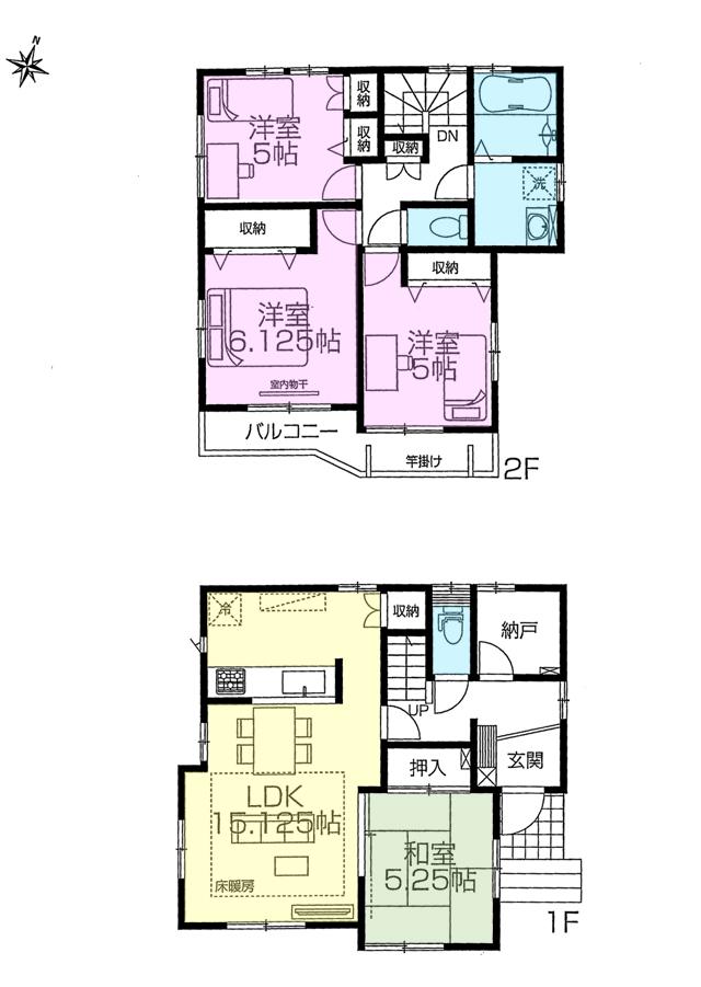 Floor plan. (1 Building), Price 53,800,000 yen, 4LDK, Land area 100.1 sq m , Building area 95.23 sq m
