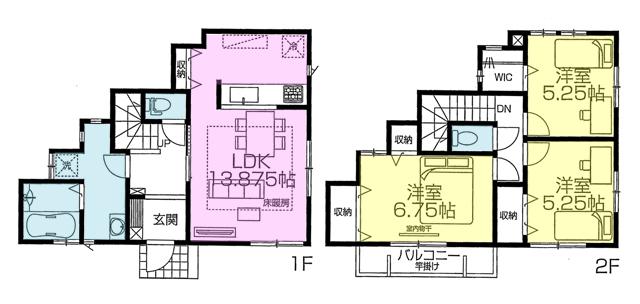 Floor plan. (Building 2), Price 43,800,000 yen, 3LDK, Land area 104.27 sq m , Building area 82.8 sq m
