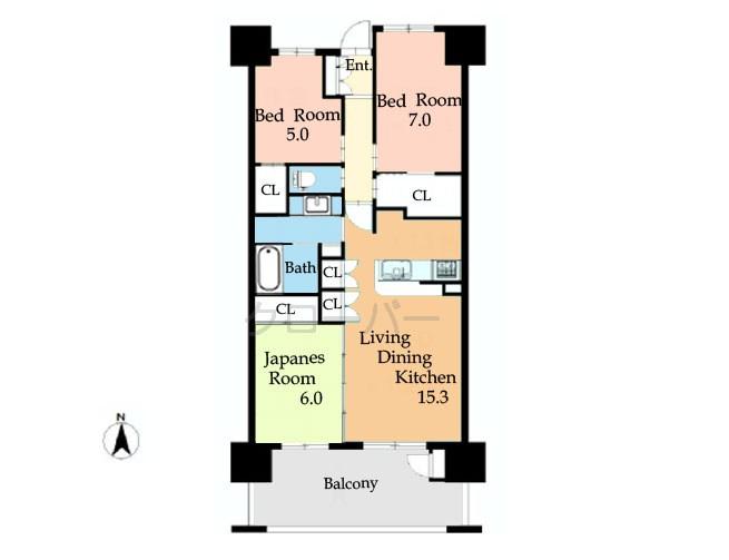 Floor plan. 3LDK, Price 32,800,000 yen, Footprint 76 sq m , Balcony area 12.1 sq m