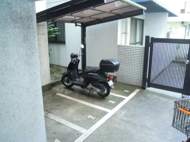 Parking lot. Bike shelter