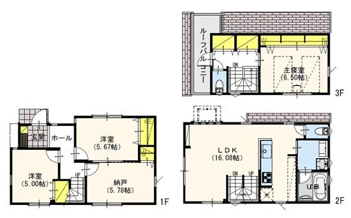 Floor plan. (C Building), Price 48,800,000 yen, 4LDK, Land area 69.83 sq m , Building area 96.58 sq m